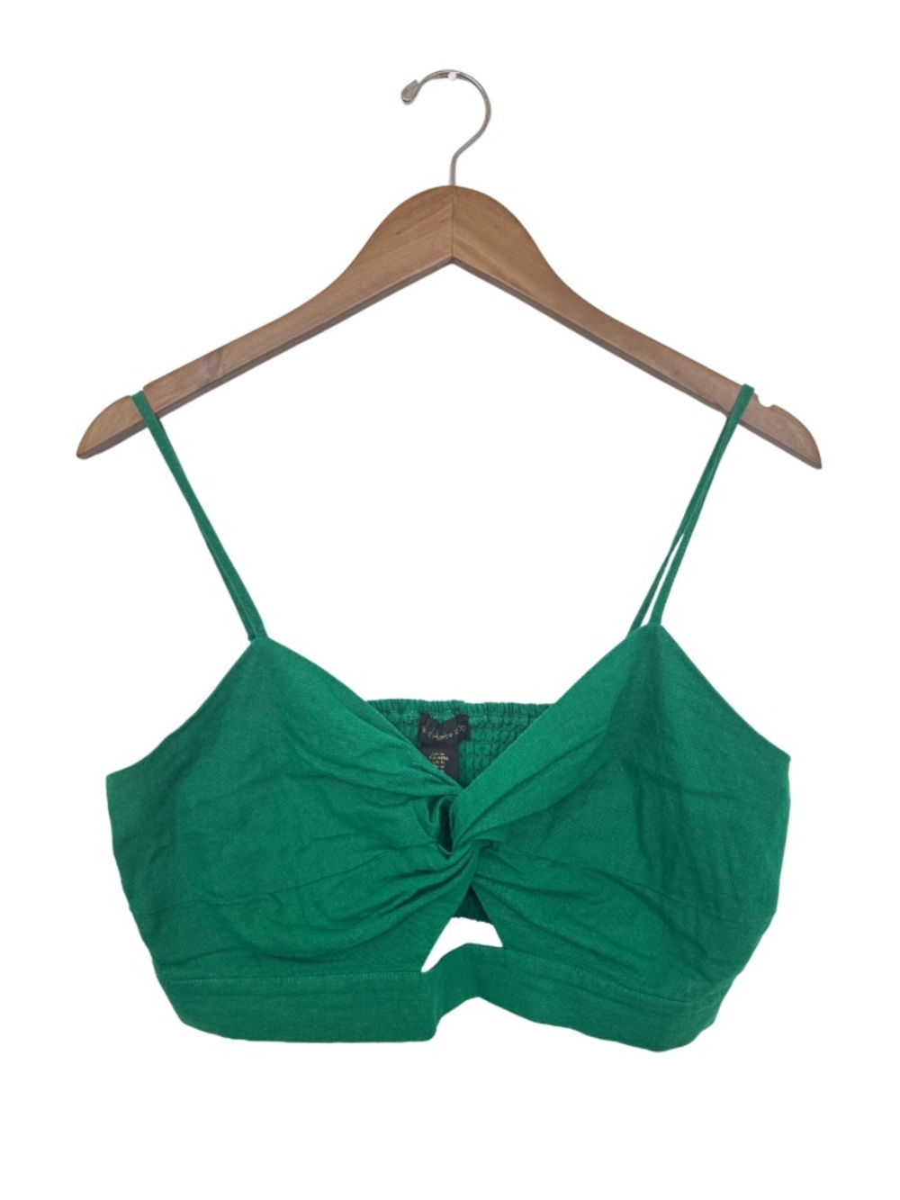 House of Harlow 1960 Twist Front Smocked Crop Top | Kelly Green | Size Medium